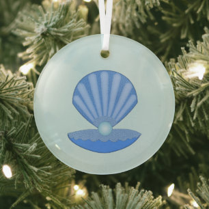 Ornement En Verre Bébé bleu Coquille d'huîtres et Pearl