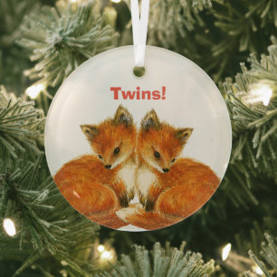 Ornement En Verre Bébé Twin Foxes