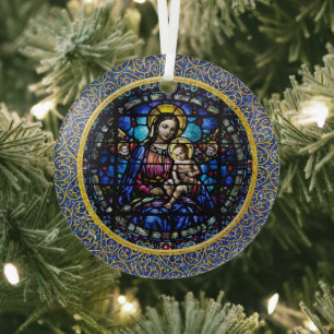 Ornement En Verre Belle Marie et Bébé Jésus