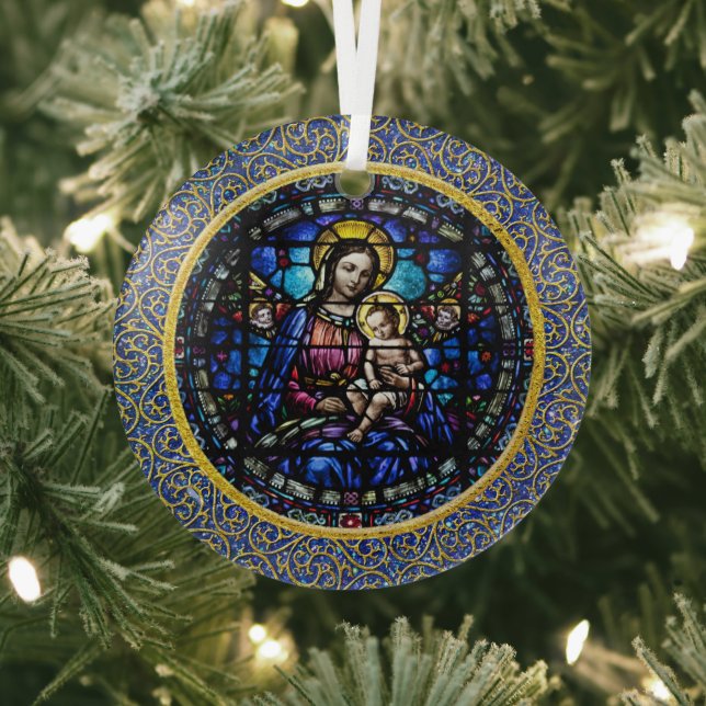 Ornement En Verre Belle Marie et Bébé Jésus (Insitu)