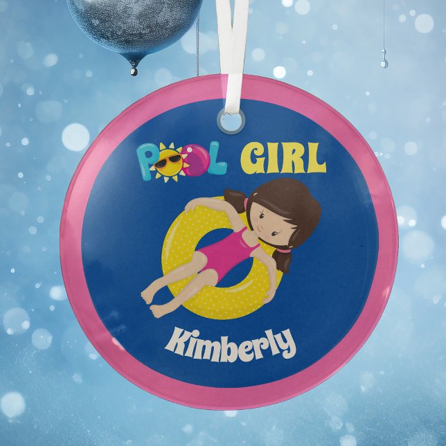 Ornement En Verre Belle Piscine fille personnalisée rose bleu Noël (Créateur téléchargé)