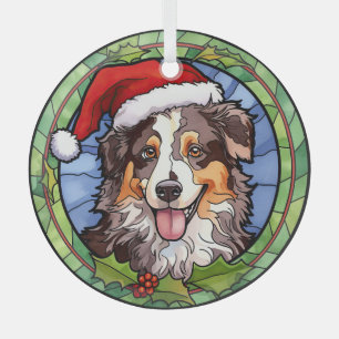 Ornement En Verre Berger Australien Vitrail de Noël