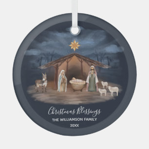 Ornement En Verre Bienheureux Noël Nativité Christian