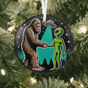 Ornement En Verre Bigfoot rencontre un Alien