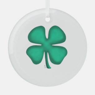 Ornement en verre blanc Trèfle irlandais à 4 feuil