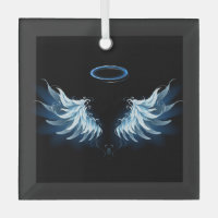 Blue Glowing Angel Wings on black background