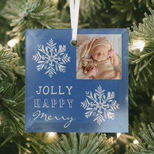 Ornement En Verre Blue Jolly Merry Snowflake Photo Noël