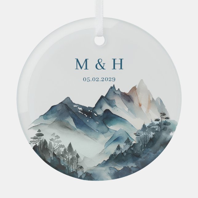 Ornement En Verre Blue Mountains Rustic Mariage (Recto)
