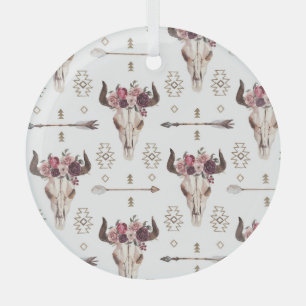 Ornement En Verre Boho aquarelle : flèches, motif crâne.