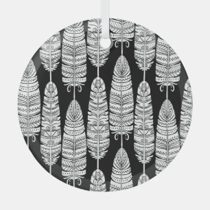 Ornement En Verre Boho plumes : motif noir et blanc