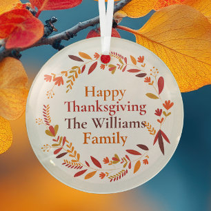 Ornement En Verre Bon thanksgiving personnalisé feuille d'automne co