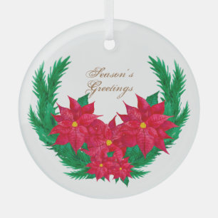 Ornement En Verre Bonnes Fêtes d'aquarelle Poinsettias
