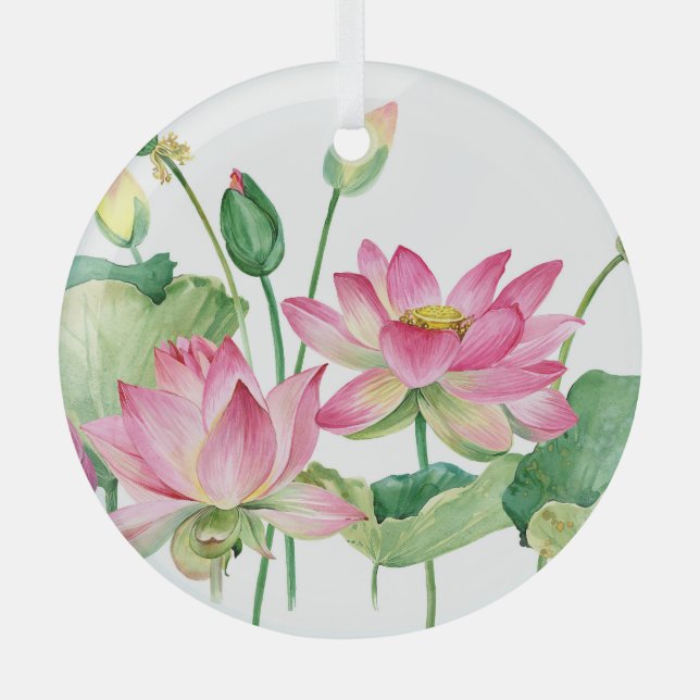 Ornement En Verre Bordure d'eau rose Lotus (Recto)