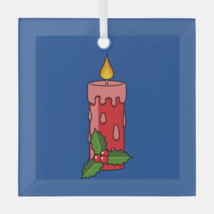 Ornement En Verre Bougie de Pilier Rouge de Noël avec Holly