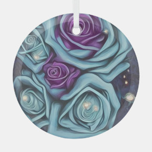 Ornement En Verre Bouquet de Rose bleu et violet