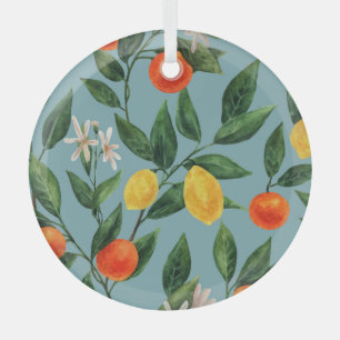 Ornement En Verre Branches d'agrumes : Motif ornemental aquarelle