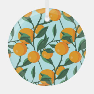 Ornement En Verre Branches d'oranges, agrumes imprimé vintage.