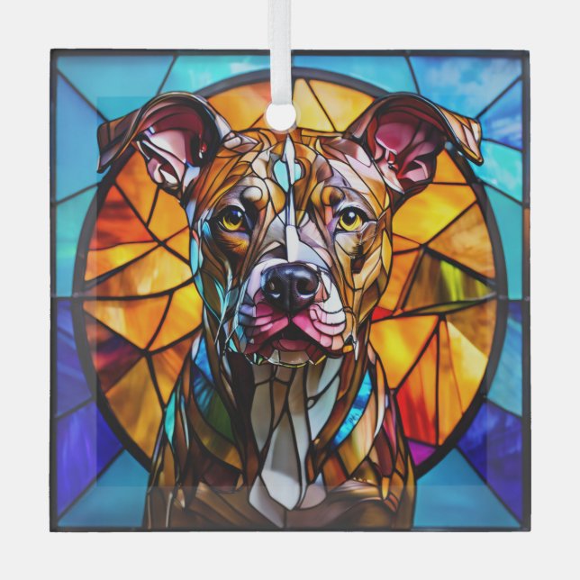 Ornement En Verre Brindle Pit Bull Chien "Verre Tiré" (Recto)