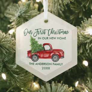 Ornement En Verre Brosse verte Script Noël Nouveau Accueil Camion ro