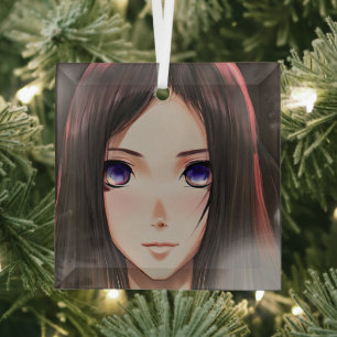 Ornement En Verre Brown Haired Blue Eyed Anime Girl