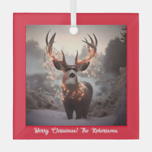 Ornement En Verre Buck and Christmas Lights Red