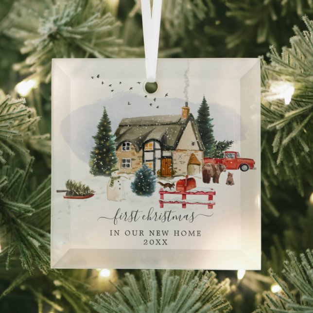 Ornement En Verre Cabine aquarelle | Premier Noël Nouveau foyer (Insitu)