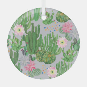 Ornement En Verre Cactus et fleurs, aquarelle peinture transparente.