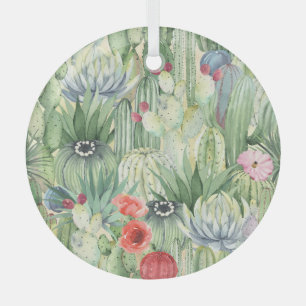 Ornement En Verre Cactus, succulents : aquarelle florale imprimé.
