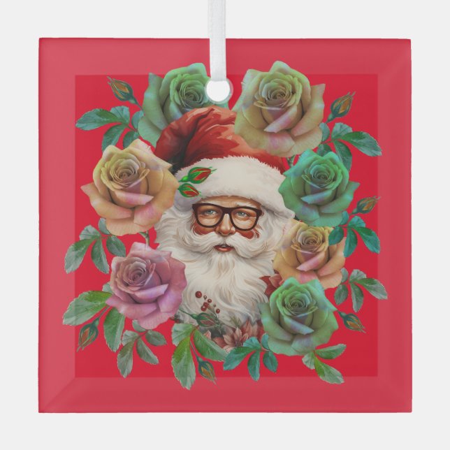 ORNEMENT EN VERRE CADEAU DE NOËL FLORAL SANTA CLAUS (Recto)