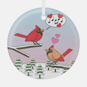Ornement En Verre Cardinaux du Nord Rouge mignonne Amour Paysage hiv