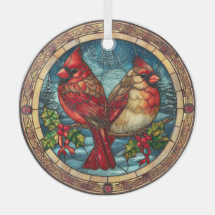 Ornement En Verre Cardinaux en Verre Cathédrale sur Branche de Houx