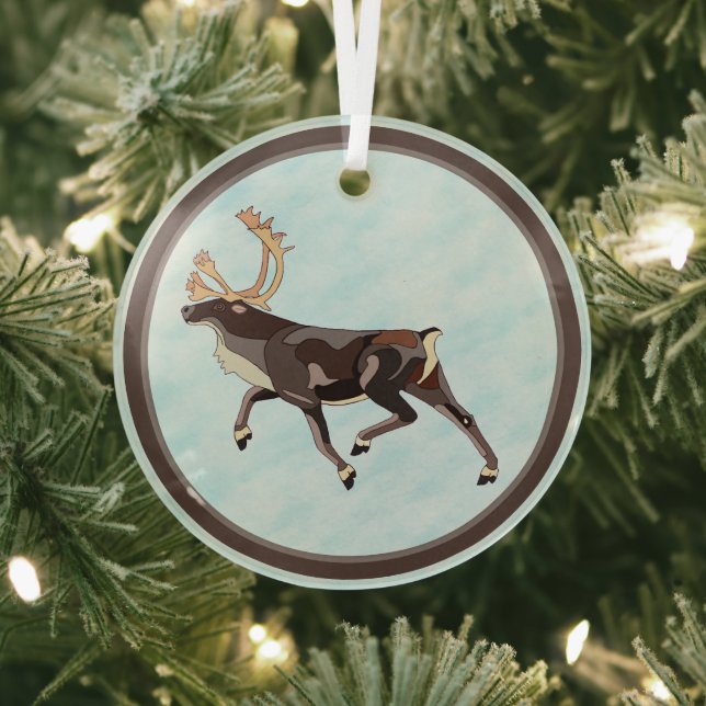 Ornement En Verre Caribou/Reindeer d'art populaire (Insitu)