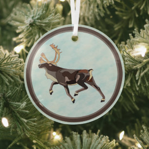 Ornement En Verre Caribou/Renne d'Art Populaire