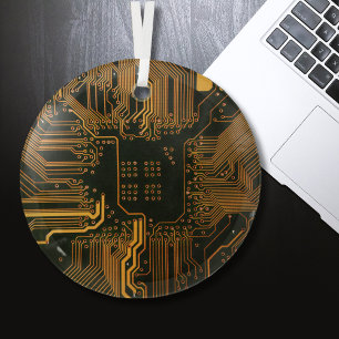 Ornement En Verre Carte cool de circuit informatique Orange