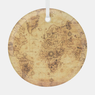 Ornement En Verre Carte du Vieux-Monde : Parchemin Vintage