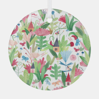 Ornement En Verre Champs floraux : Aquarelle Maisons Motif