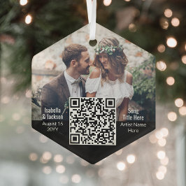 Ornement En Verre Chanson mariage QR Code & Photo Nouveaux mariés He