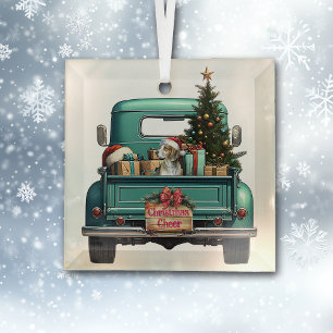 Ornement En Verre Charmant chien Beagle Hound Retro Camion Noël