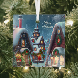 Ornement En Verre Charmant village de Noël enneigé