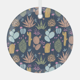 Ornement En Verre Charme de cactus : Vintage coloré Floral