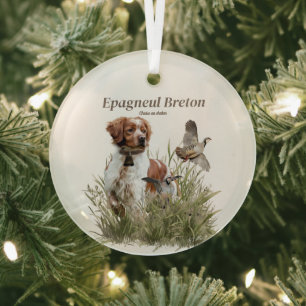Ornement En Verre Chasse avec un chien breton, Art