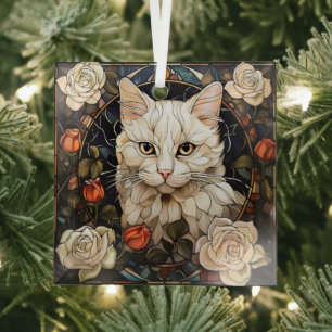 Ornement En Verre Chat blanc Mosaïque Verre teinté
