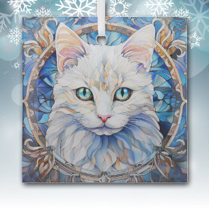 Ornement En Verre Chat Blanc Oeil Bleu Tacheté