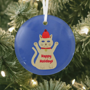 Ornement En Verre Chat de Noël Mignon Personnalisé