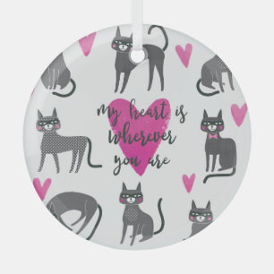 Ornement En Verre Chat mignon : illustration en lettres d'amour.