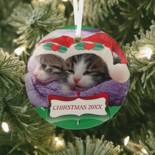 Ornement En Verre Chatons à Santa Hats Noël 20XX
