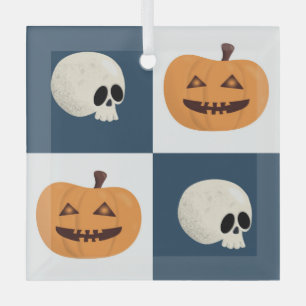 Ornement En Verre Checks de Skulls et Pumkins