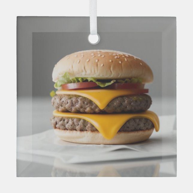 Ornement En Verre Cheeseburger avec un Arrière - plan gris (Recto)