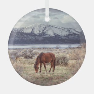 Ornement En Verre Cheval sauvage : Paysage hivernal du Nevada.