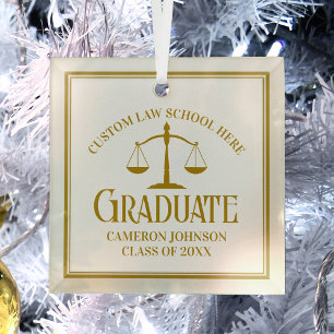 Ornement En Verre Chic Gold Law School Graduation sur mesure Noël